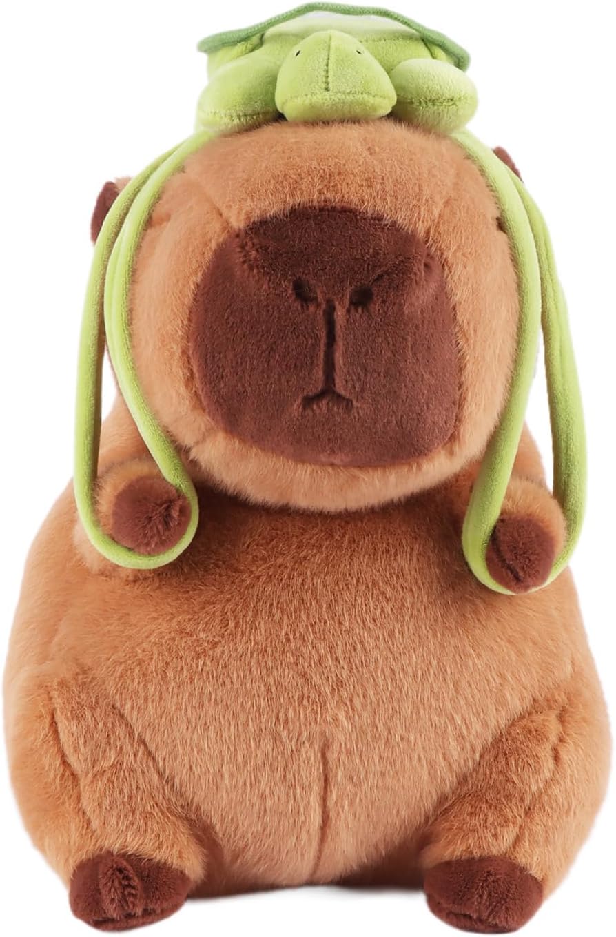 Capybara Plush Toy with Removable Turtle Backpack, Cute Capybara Stuffed Animal, Interactive Toy for Kids and Animal Lovers, Creative Presents for Boys Girls Kids Birthday Christmas, 9"