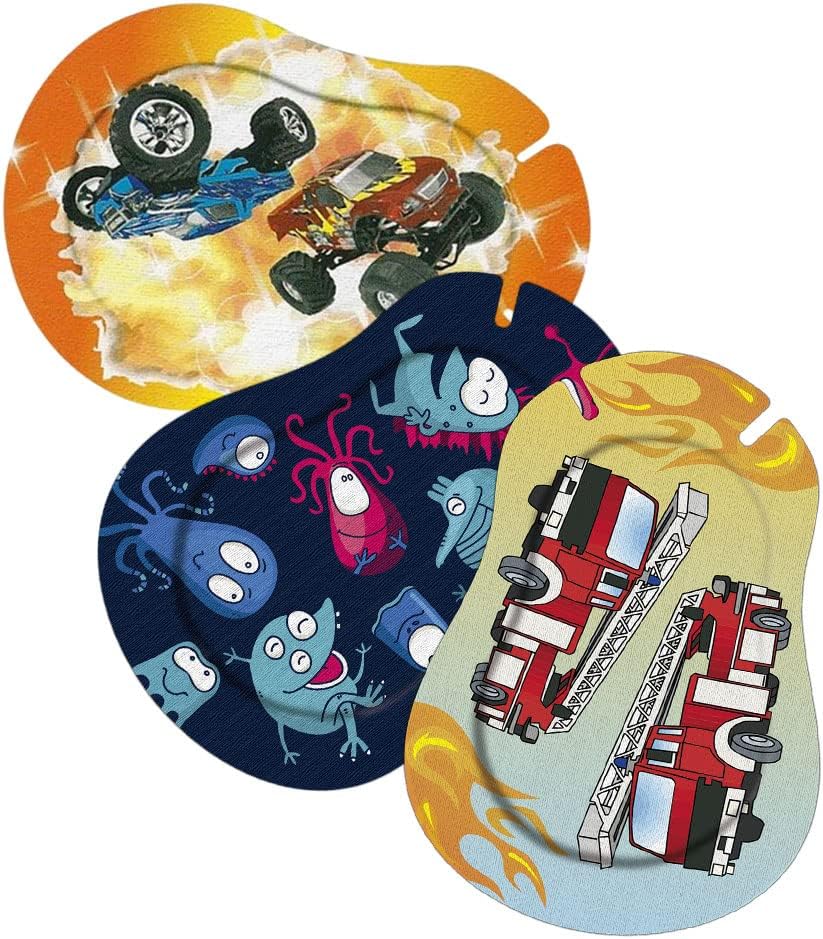 Ortopad® Bamboo for Boys, Adhesive Eye Patches, 30/Pack, Regular Size, Monster Truck, Glow in the Dark Monsters, Fire Truck