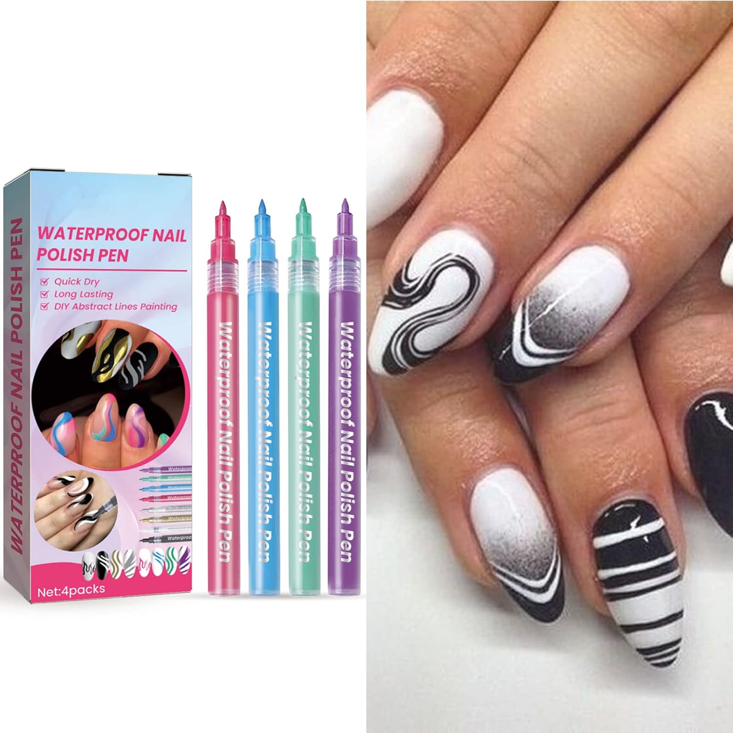 4pcs Nail Art Graffiti Pen Waterproof Drawing Set Nail