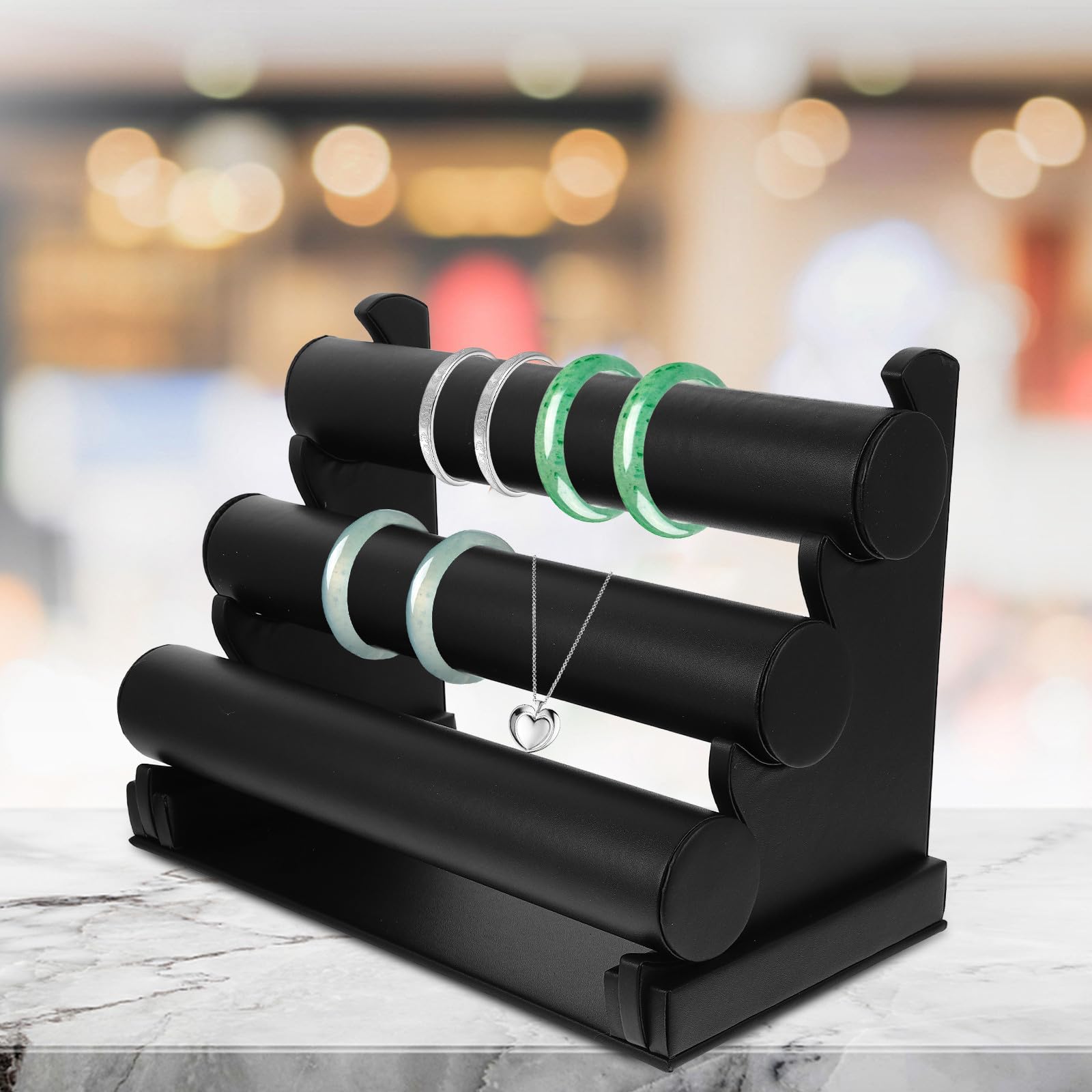 HOMSFOU Tisch Armbandständer 3 stufig aus Pu Leder Abnehmbarer Uhrenhalter Rutschfester Schmuckaufbewahrung Organizer für Armbänder Armreifen und Uhren