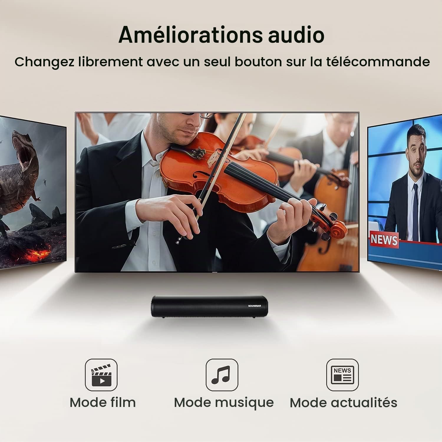 Zeerkeer Barre de Son TV 60W Barre De Son 3 EQ Mode Home Cinema Bluetooth 5.0 avec Télécommande/HDMI/Optique/RCA/AUX/USB 3D Surround Sound Soundbar Barres de Son pour TV 4K 2-en-1 Détachable (50cm)
