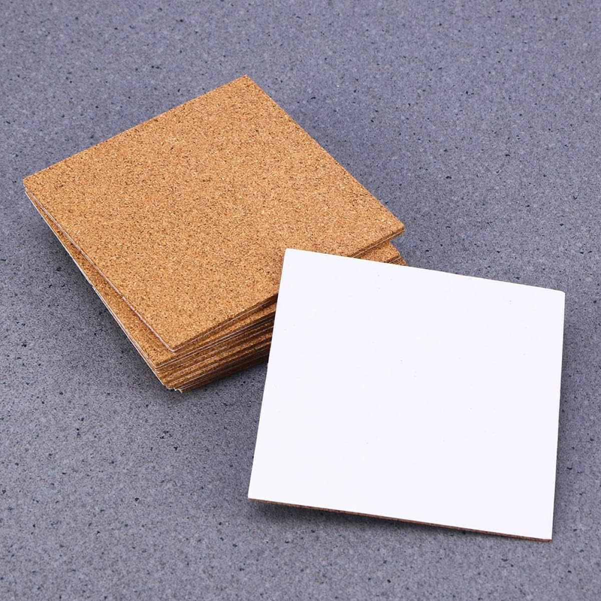 NUOBESTY 56pcs Self-Adhesive Cork Natural Wooden Heat Insulation Squares for Home Office and Projects Non- Mats Writable for Potted Plants and Decor