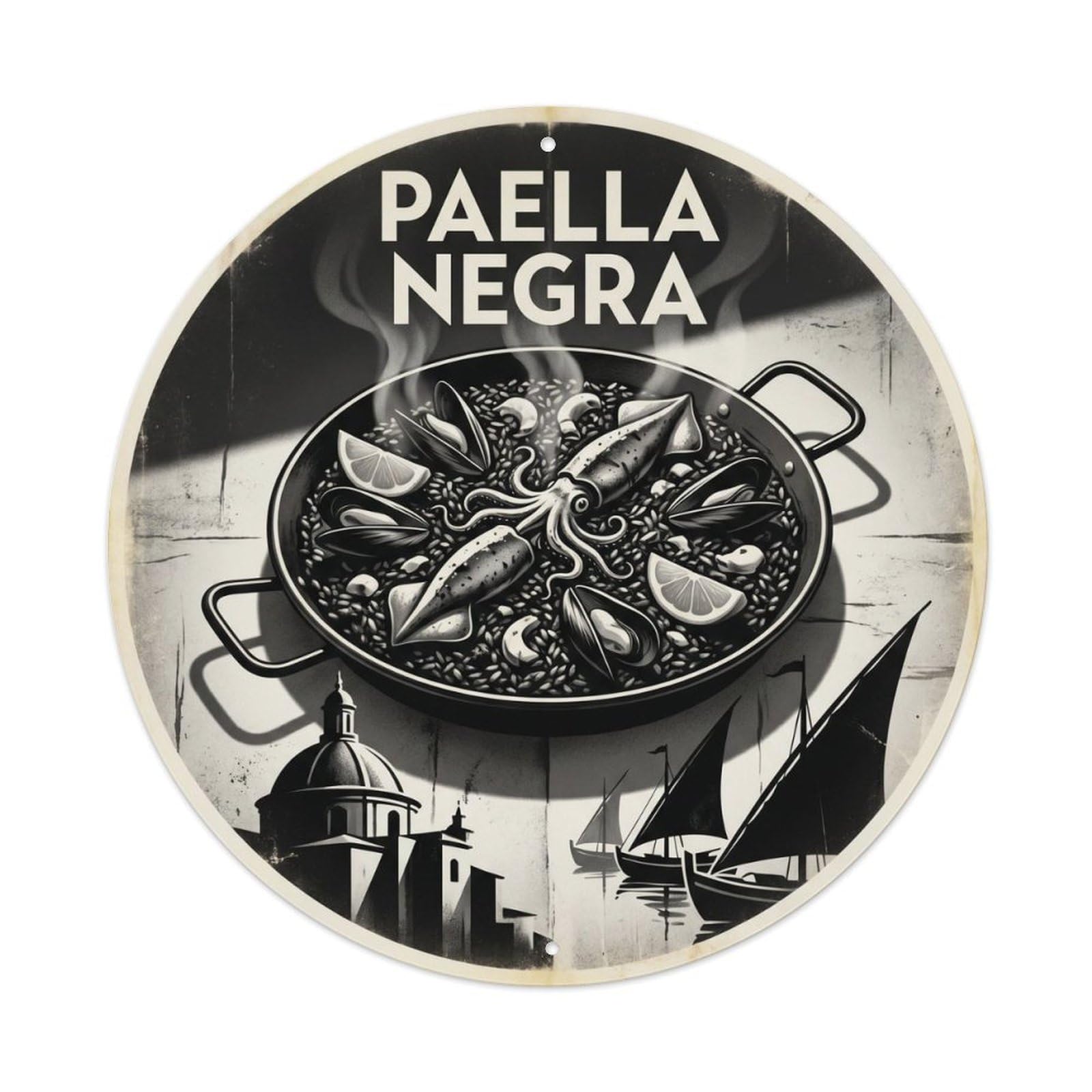 Paella Festival Monochrome Spanish Food Culture Metal Tin Sign