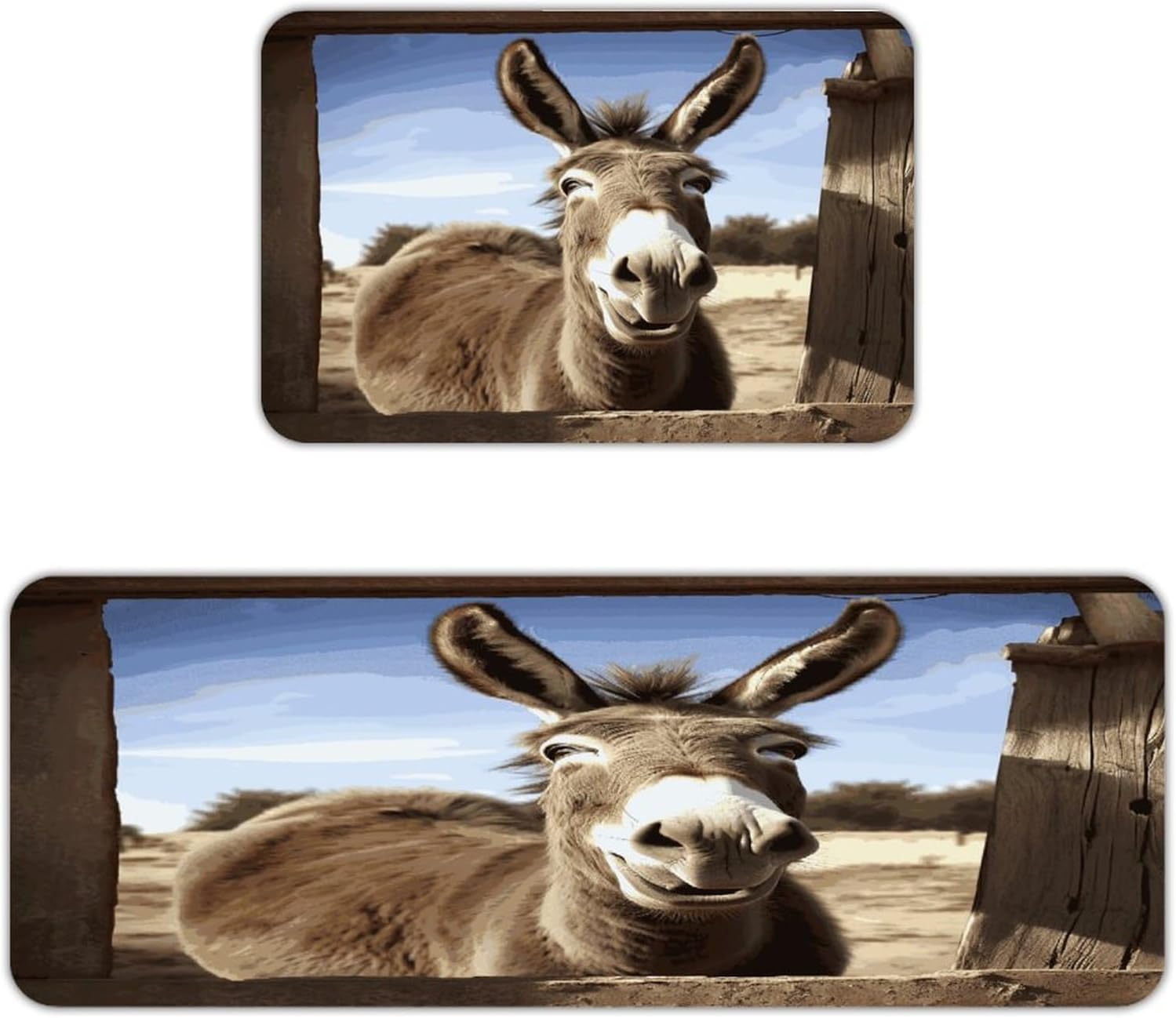 Funny Donkey Kitchen Mats with 2PCS Non-Slip Washable,Kitchen Rug Heavy Duty Durable, Floor Mats for Kitchen,Office,Sink,Laundry