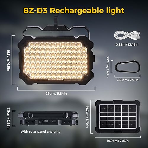 Miniatura 8 de Luz solar LED de trabajo recargable de 300 W, linterna solar LED de 8000 lúmenes, luces de camping portátiles, 4 modos de luz, luces de tienda de