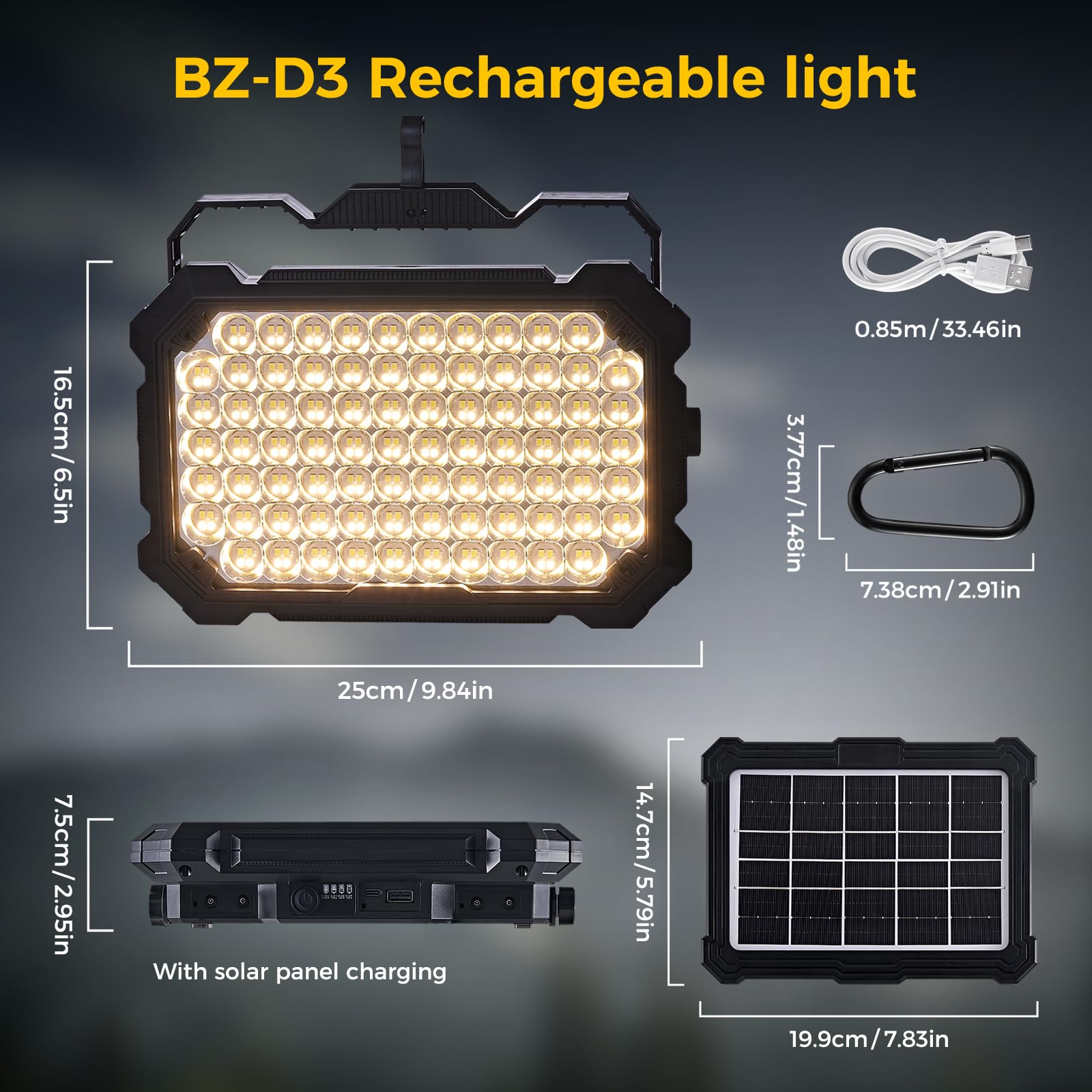 Lanterna da campeggio solare a LED, luci da campeggio portatili, ricaricabili tramite USB, 8000 lm, IP67, impermeabili, perfette per interruzioni di corrente, emergenza, uragano, escursionismo