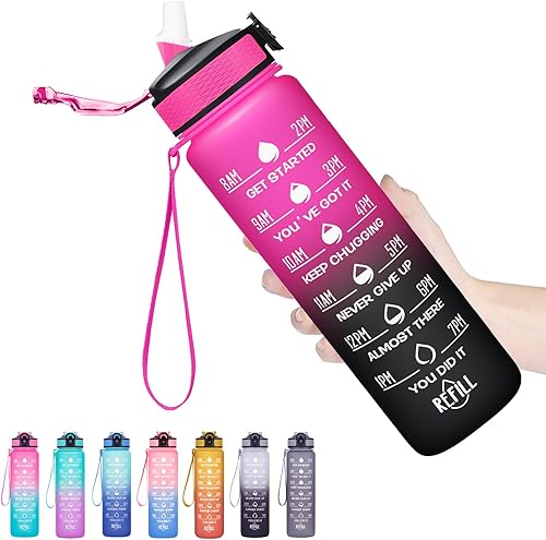 Miniatura 28 de Hyeta - Botellas de agua de 32 onzas con tiempos para beber y sorbete, botella de agua motivacional con marcador de tiempo, a prueba de fugas, Verde