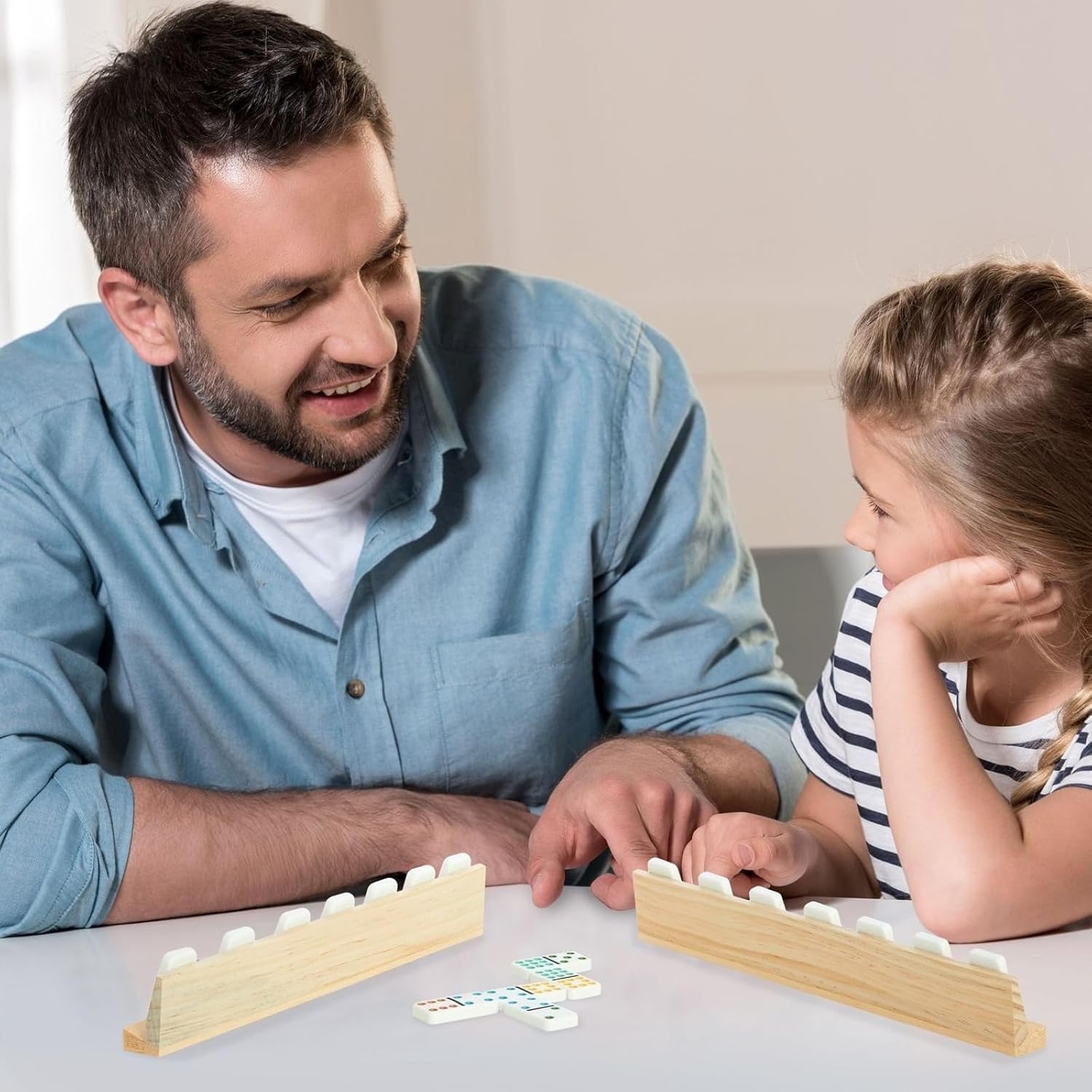 Juvale Dominoes Holders Set of 4 Wooden Trays - 13-Inch, Natural Wood - Customizable Unfinished Racks for Mexican Train Accessories