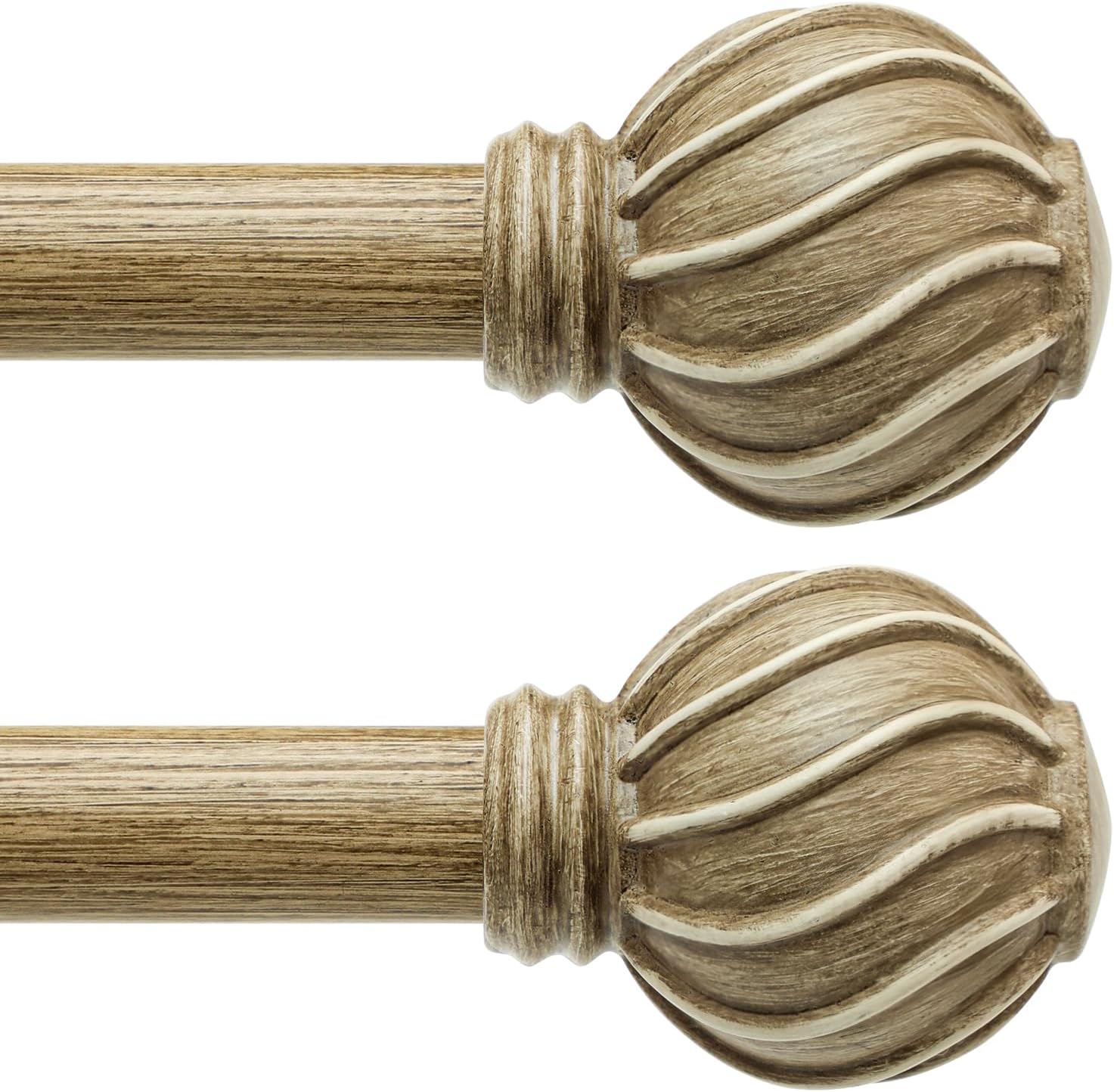 2 Pack Weathered Wood Curtain Rods Set for Windows 48 to 84 Inches Adjustable Length Heavy Duty 7/8" Diameter Window Curtain Rod with Decorative Finials for Farmhouse Bedroom Kitchen Living Room