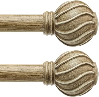 Lootkell 2 Pack Weathered Wood Curtain Rods Set for Windows 28 to 48 Adjustable Length Heavy Duty 7/8" Diameter Window Curtain Rod with Decorative Finials for Farmhouse Bedroom Kitchen Living Room
