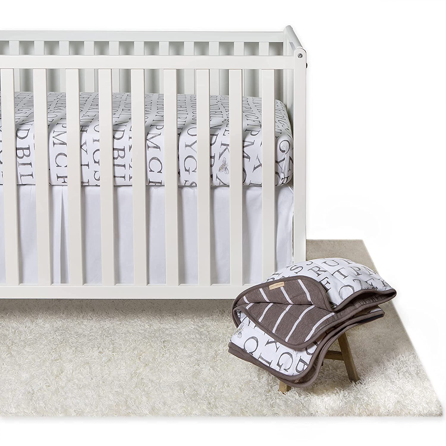Burt's Bees Baby - Reversible Blanket, Nursery, Stroller & Tummy-Time Organic Jersey Cotton Quilted Infant & Toddler Bedding, Letter Bee, One Size : Baby