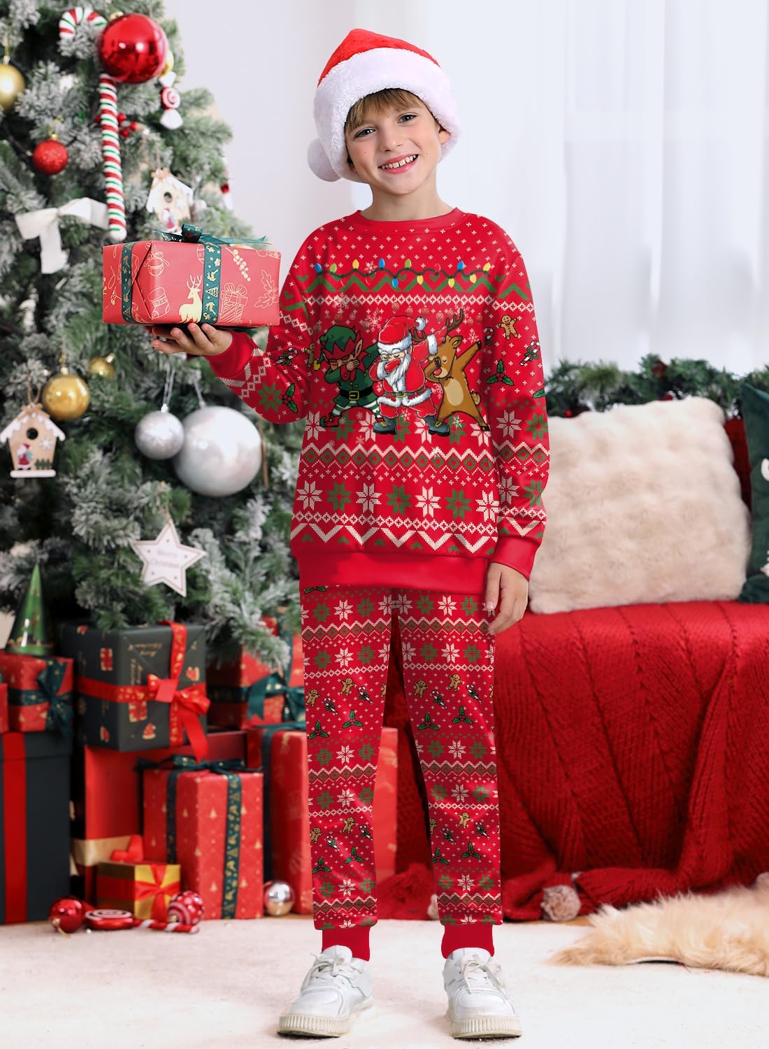 BesserBay Boys Funny Ugly Christmas 2 Piece Set with Graphic Sweatshirt and Pants 4-14 Years