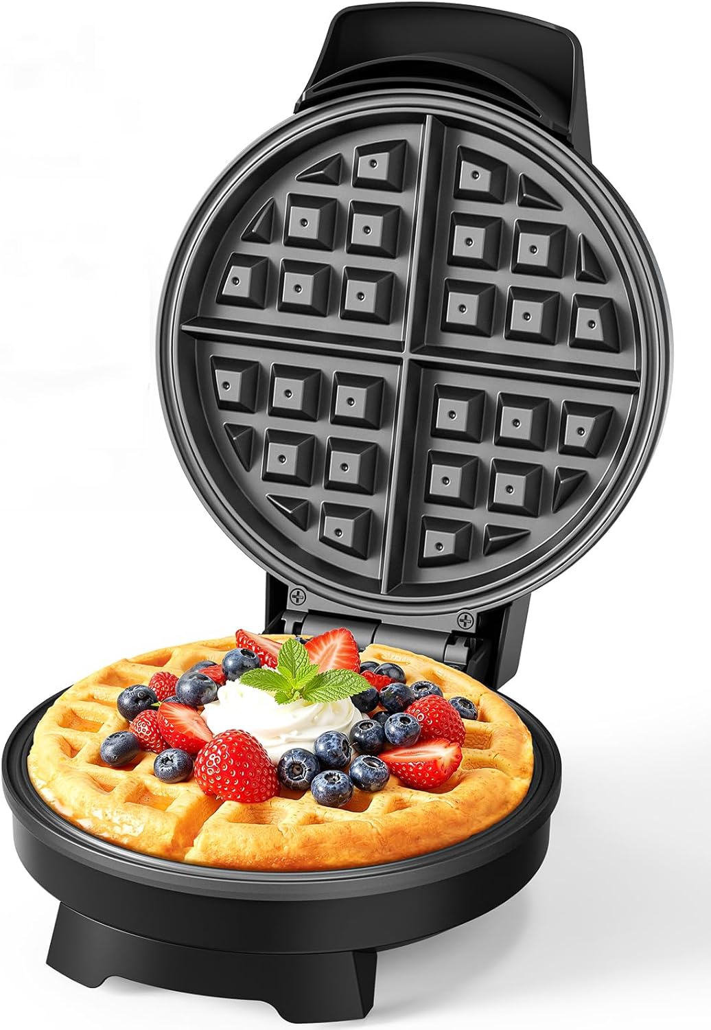 Waffle Maker, 7“ Round Classic Belgian Waffle Iron, Adjustable Browning Control, Easy-Clean Nonstick Plates & Cool Touch Handle, Space Saving Storage, Stainless Steel
