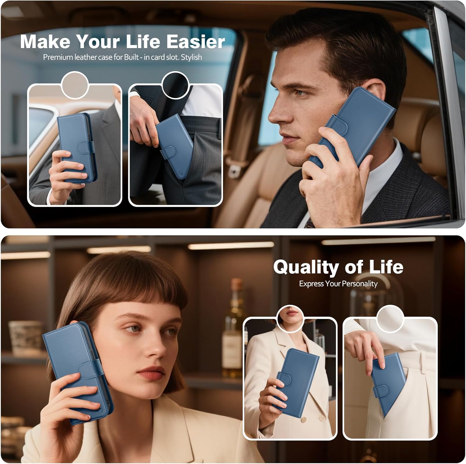 Magnetic 2 in 1 Detachable Compatible with Magsafe iPhone 12 Pro Max Genuine Wallet Case with Card Holder,Women Men Leather Flip RFID Blocking Credit Card Slots Stand Phone Cover,Light Blue