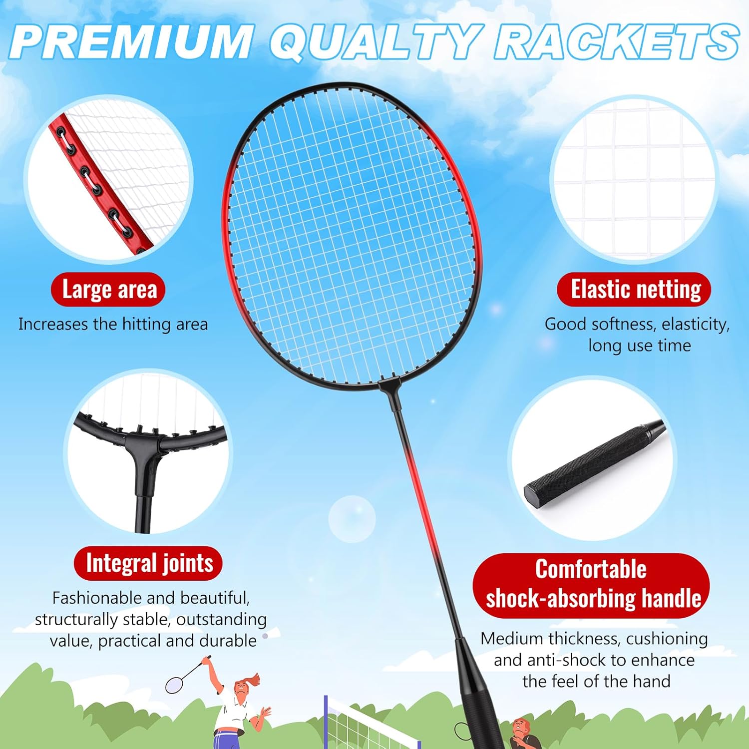 12 Pack Badminton Rackets Set Including Badminton Racquets, Nylon Shuttlecocks and Carry Bag for Outdoor Backyard Games Beginners