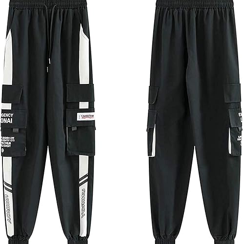 Miniatura 3 de XYXIONGMAO Pantalones deportivos casuales para hombre, pantalones deportivos holgados y casuales de hip hop, pantalones cargo negros para hombre