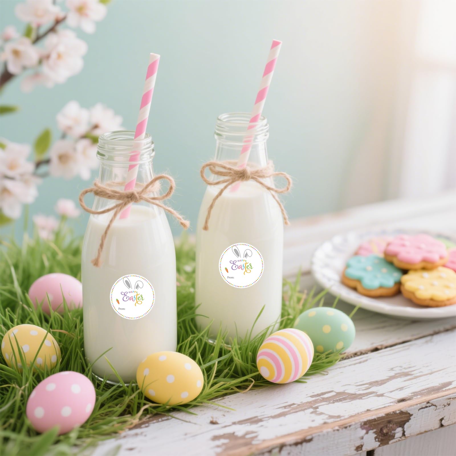 60 szt. naklejek "Happy Easter", 5 cm, naklejki z zajączkiem wielkanocnym, wielkanocne naklejki z imieniem, małe arkusze naklejek wielkanocnych do kopert, pieczęci, torby na cukierki