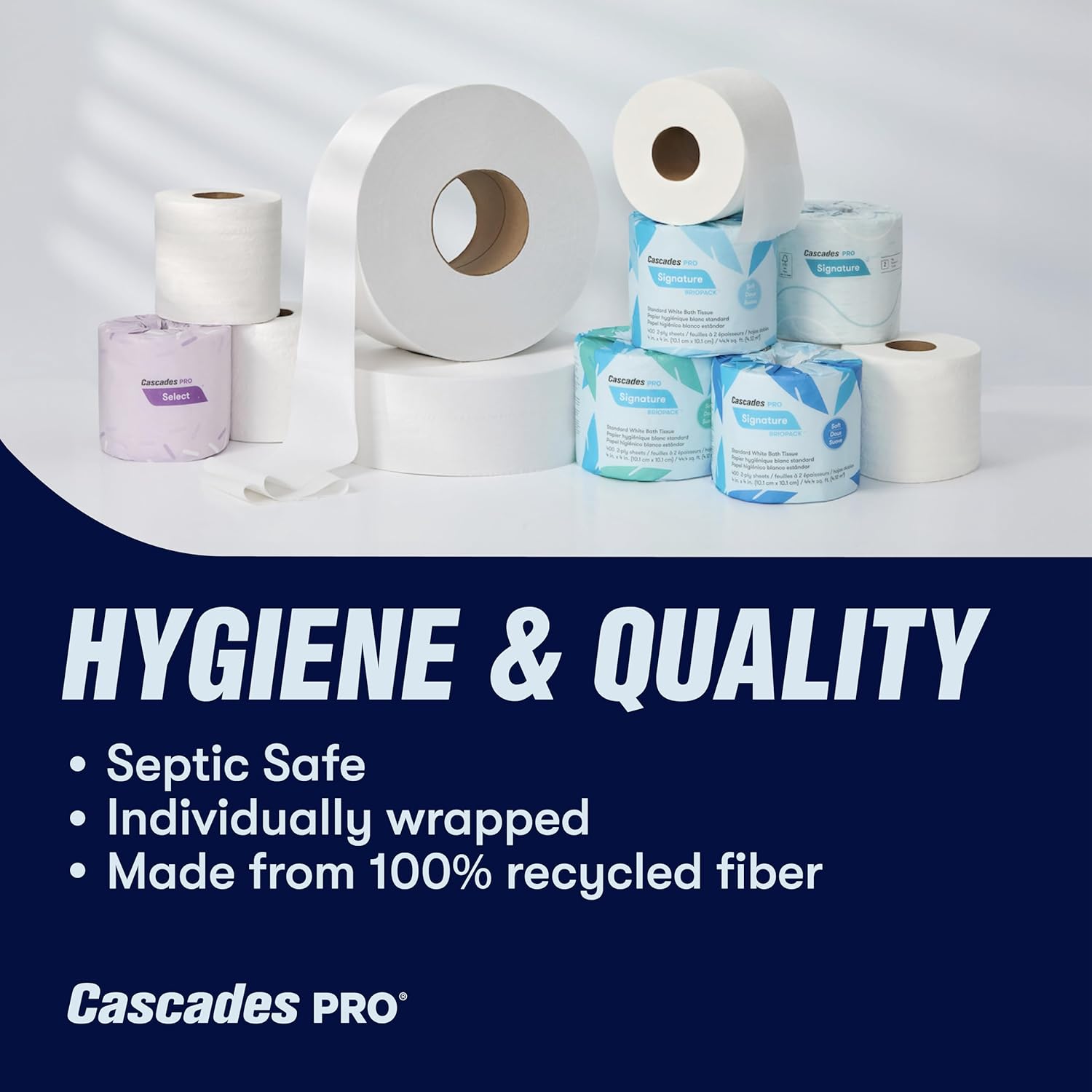 Cascades PRO Select Strong and Absorbent Hand Paper Towels - Suitable for Most Universal Dispensers - Paper Towel Rolls Bulk - 800 Feet/ Roll, 6 Rolls/Pack - H080 - White