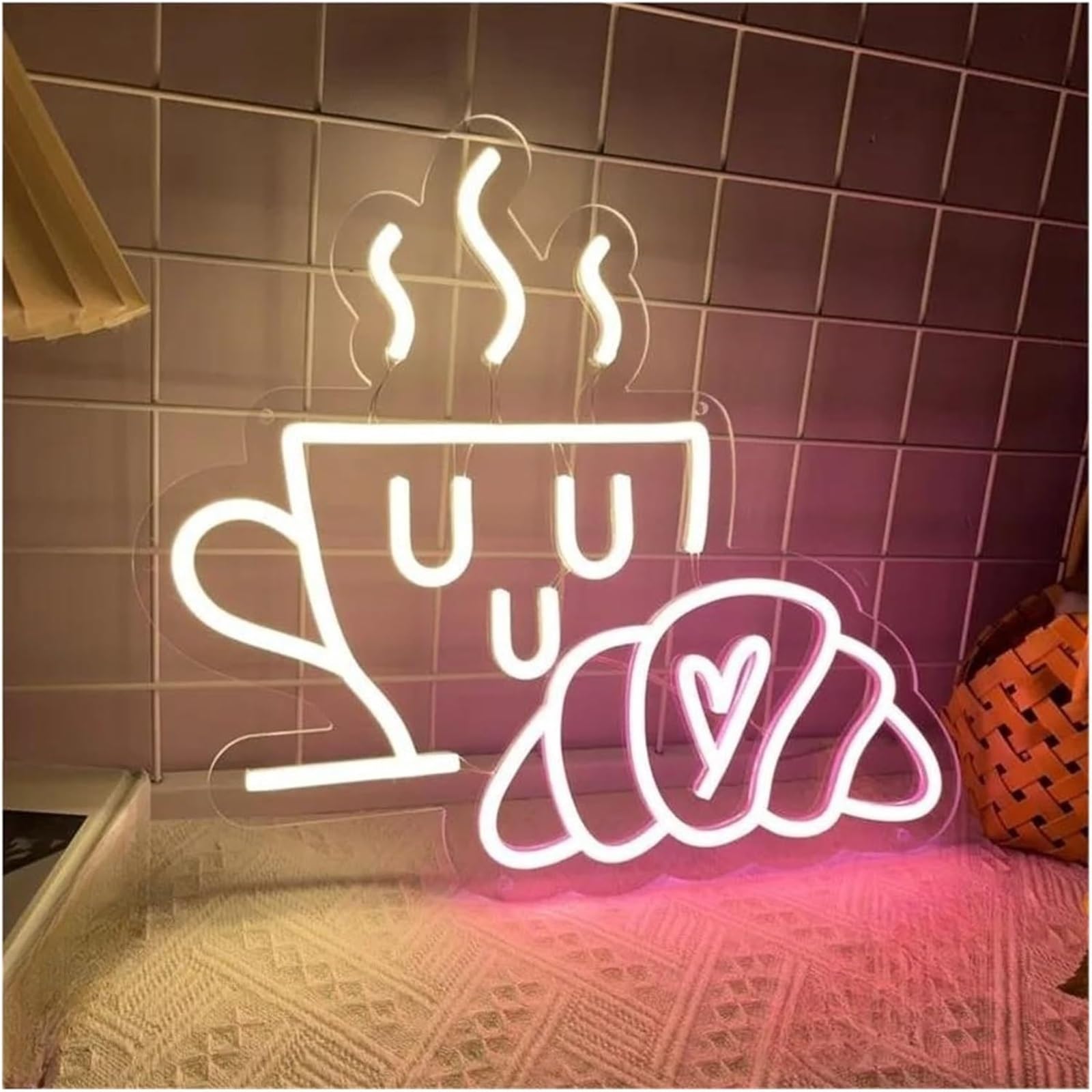 Luces de neón Letrero de neón para café, para pan, croissant, desayuno, tienda, decoración, para fiesta, luces LED colgantes pared(50cmx45cm)