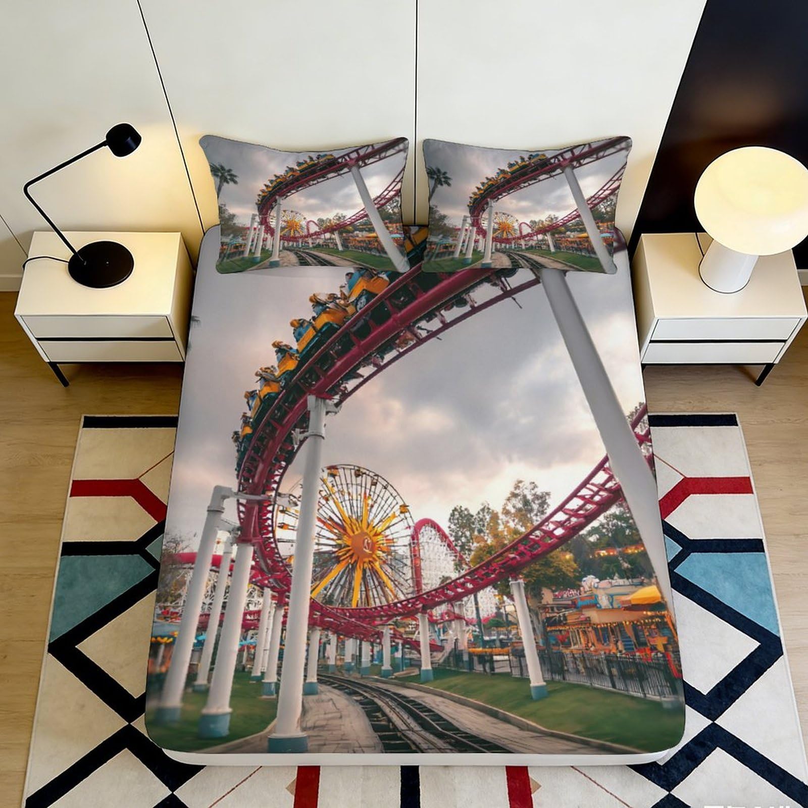 Jqzkxnhpbr Style-7 3D Printed Roller Coaster Fitted Sheet Microfiber Carnival Theme Bed Cover For Bedroom Dorm Mattress Decor 90X200x25cm