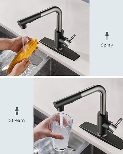 Miniatura 3 de FORIOUS Grifo de cocina, grifo de fregadero de cocina con rociador extraíble, grifo de cocina comercial extraíble para fregadero de 1 o 3 agujeros,