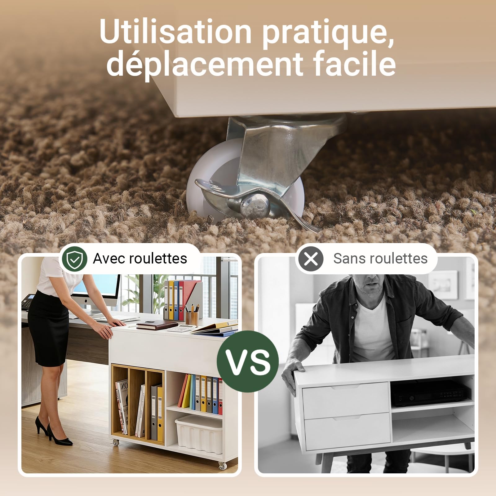 SoBuy Caisson de Bureau à roulettes – Archivage Mobile et Support Imprimante, Armoire de Bureau avec Plateau Rabattable, Tiroir et Bibliothèque Amovible, Blanc, L30 x P61 x H70 cm, FBT134-W