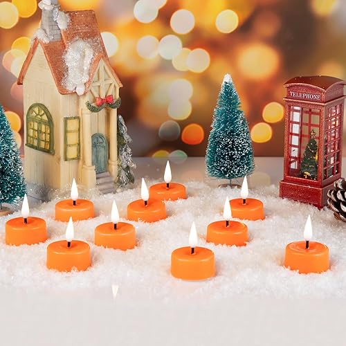 Miniatura 10 de Eywamage Juego de 10 velas votivas de cera roja sin llama con pilas remotas, velas votivas LED parpadeantes