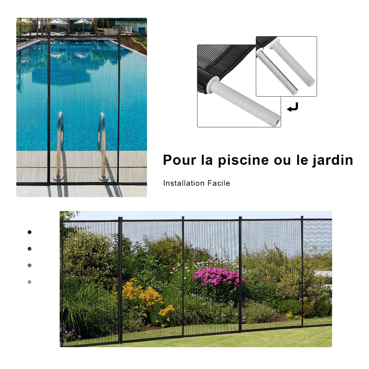 GIANTEX Barrière Piscine 4 Panneaux, Clôture Protection Piscine Pliable 360x125cm pour Sécurité Enfant, Cadre en Aluminium, Kit de Montage, Clôture en Tissu (1)