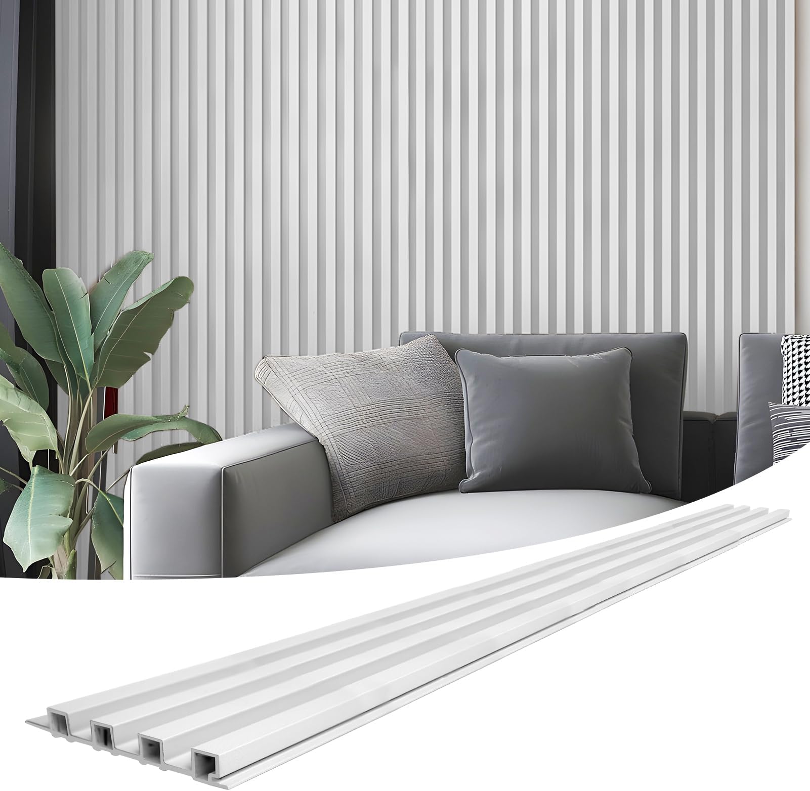 Art3d 8-Pack 96 x 6in. WPC Acoustic Slat Wall Panel for Modern Interior Decor, TV Background, Living Room, Matte White