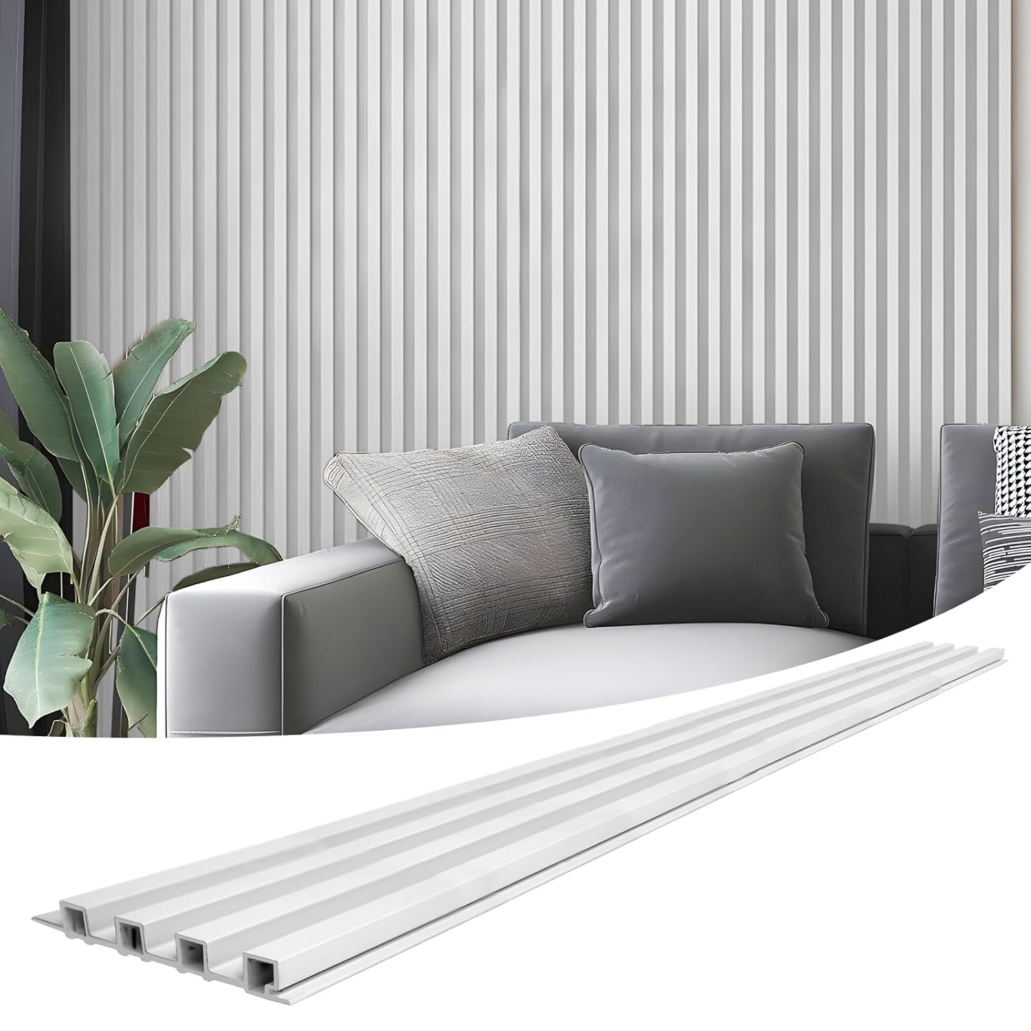 Art3d 8-Pack 96x6in WPC Acoustic Slat Wall Panels Matte White - Modern TV Background, Living Room Decor, Easy DIY Install