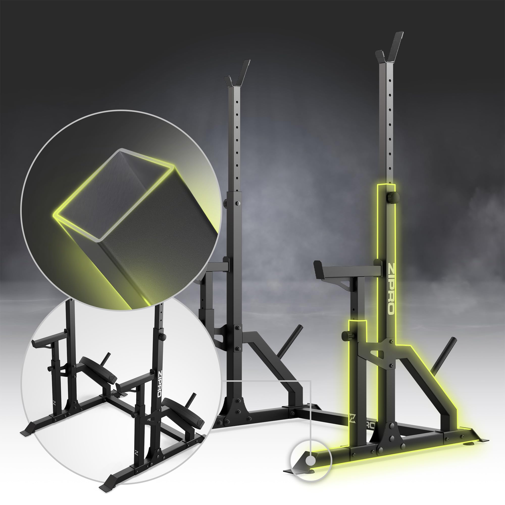 ZIPRO Ripiano bilanciere regolabile in altezza, capacità massima utente di 120 kg, in acciaio – bilanciere, squat rack, supporto per manubri, supporto per bilanciere