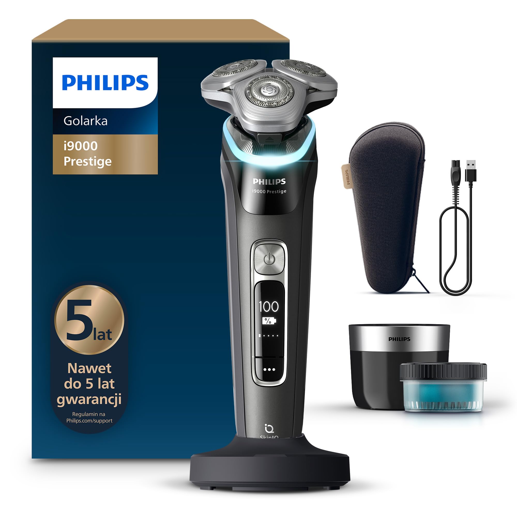 Philips Shaver i9000 Prestige, golarka elektryczna do golenia na sucho i mokro z technologią Skin IQ, System Triple Lift...