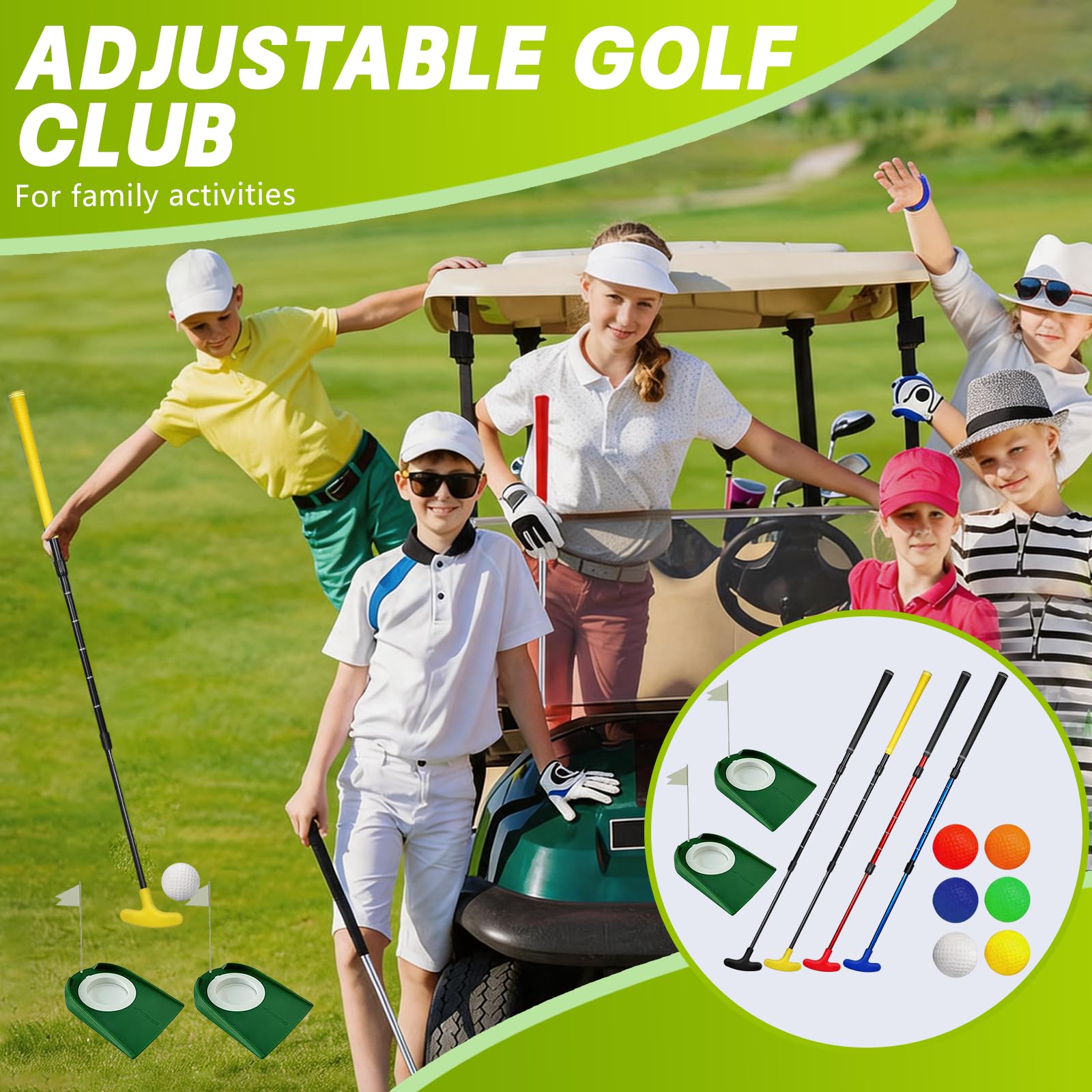 Ensemble de Putter de Golf, Ensemble de Golf Bidirectionnel Réglable Longueur Réglable Gaucher ou Droitier Accessoires de Putter pour l'intérieur et l'extérieur