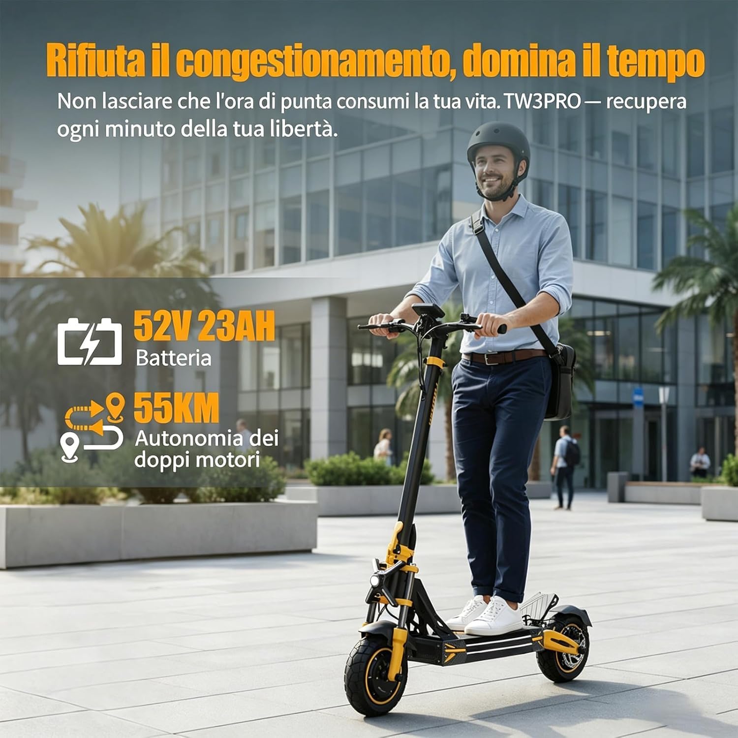 TW3PRO Monopattino Elettrico Doppia Trazione, 52V 23Ah, 45-55Km Autonomia | Limite Di Velocità Sbloccabile, Display Ad Alta Definizione, Pneumatici 11", Sblocco NFC, Doppia Sospensione&Freno a Disco