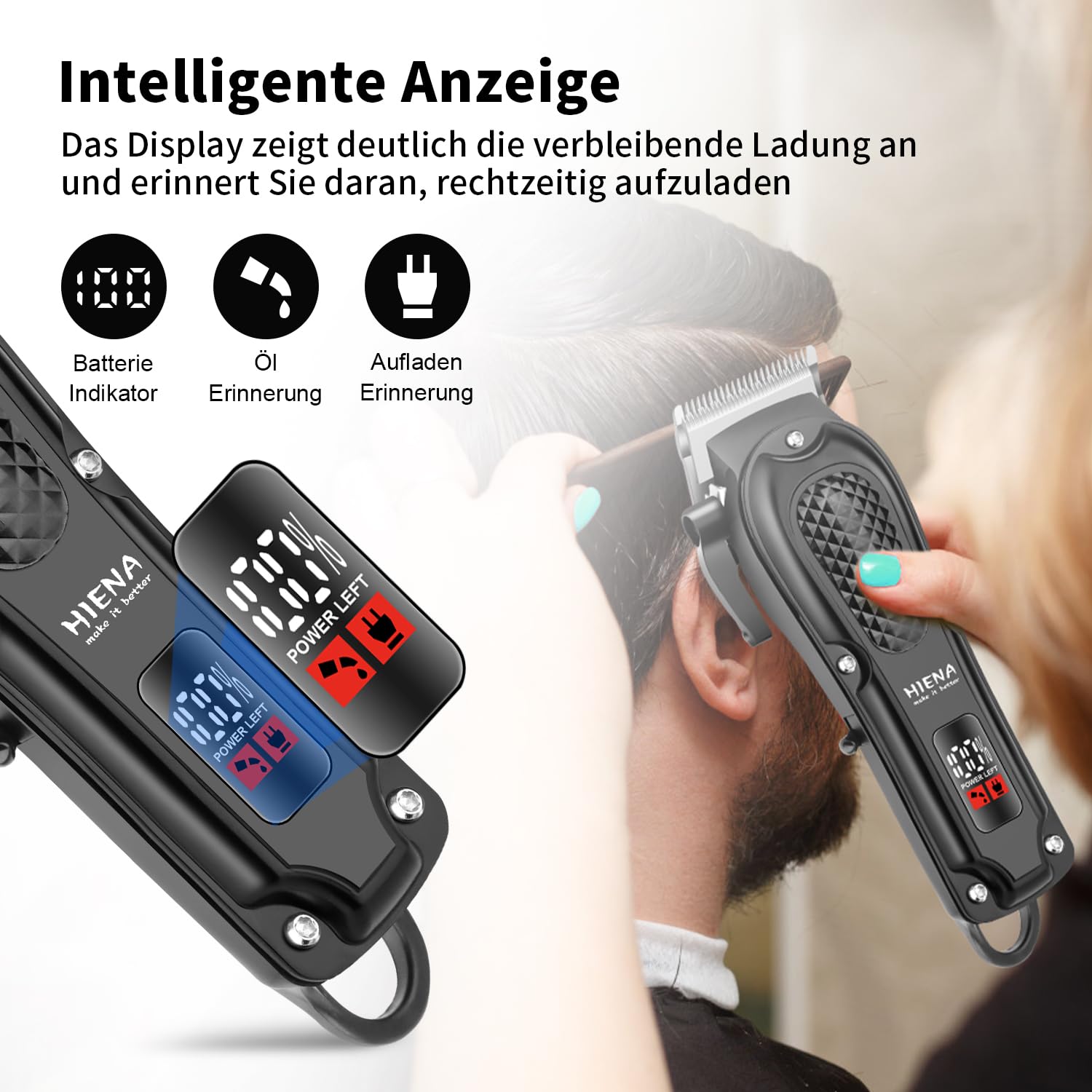 HIENA PRO Set tagliacapelli professionale per uomo, senza fili, 3 in 1, con rasoio a pellicola, set da barbiere ricaricabile USB-C con display LED