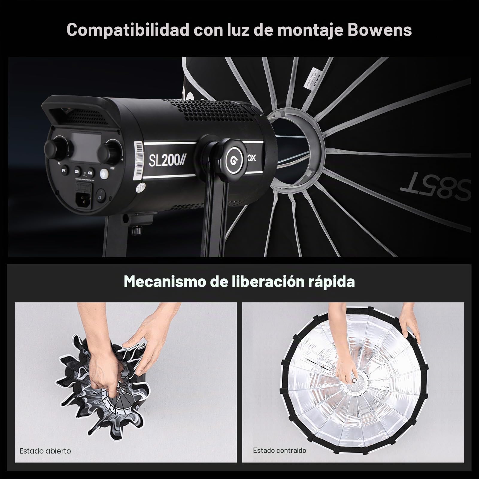 Godox S65T - Paraguas de liberación rápida de 65 cm con desenganche rápido Softbox Bowens Mount difusor de liberación rápida compacto con bolsa y paño suave para fotografía Speedlite Continous Light