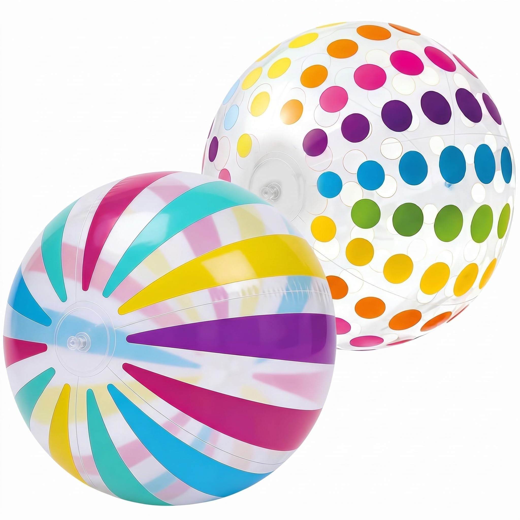 DigShambala 2 Pcs 11 Inch Beach Ball, Inflatable Ball with Colorful Polka Dots Rainbow Beach Balls, Transparent Inflatable Beachball for Beach Party Supplies Decorations Pool Games Pool Toy Summer