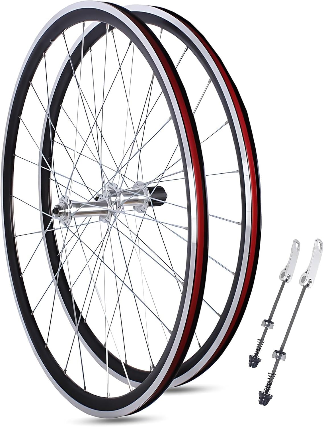 Aluminium stopu 700C Rower Rowerowe Warstwa Doule Warstwa warstw V Szybkie uwalnianie 24H Hubs dla 7/8/10/11 Kaseta prędkości przednie i tylne koła (SVART), srebrne