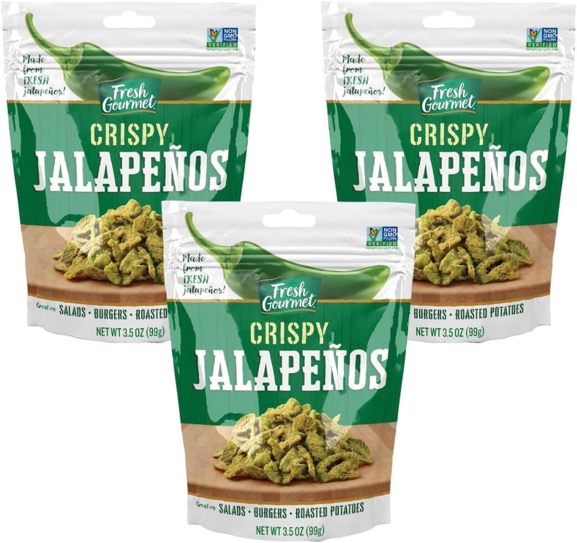 Fresh Gourmet Crispy Jalapenos, Lightly Salted, 3.5-Ounce (Pack of 3) by Fresh Gourmet