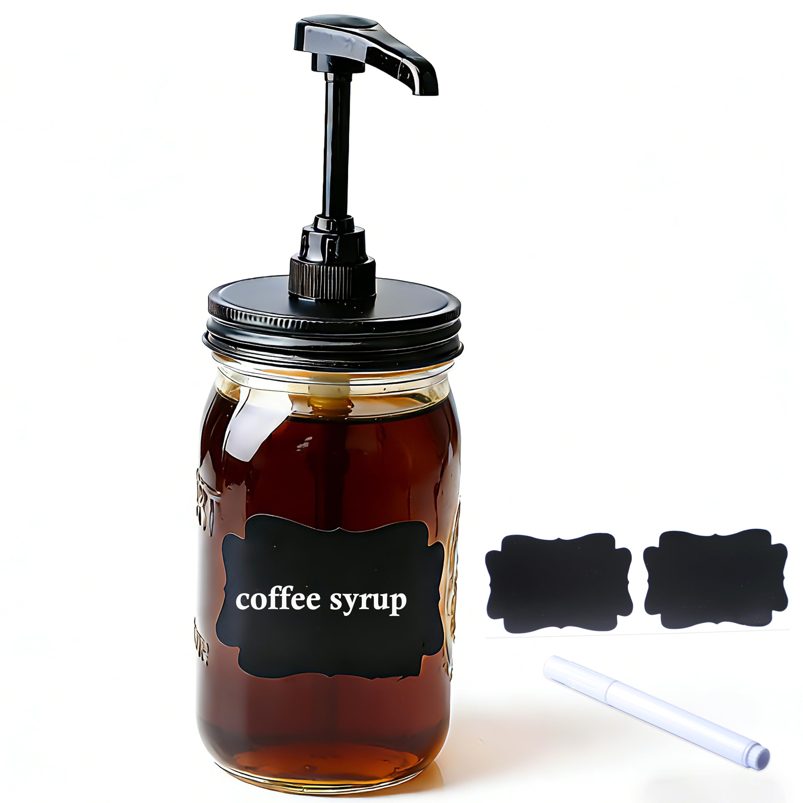 Photo 1 of 32 oz Mason Syrup Sauce Honey Dispenser Pump Bottle 1 Quart Wide Mouth Glass Coffee Syrup Condiment Ketchup Container For mayo, maple syrup, mustard, salad dressing Food Grade Airtight & Leak-Proof