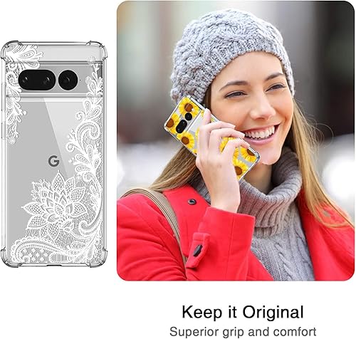 Miniatura 7 de Paquete de 3 fundas para Google Pixel 7 Pro, absorción de golpes, antiarañazos, transparente, suave, TPU para Google Pixel 7 Pro (2022), flor