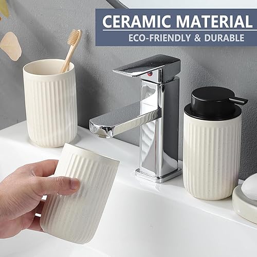 Miniatura 5 de BSDISP Juego completo de accesorios de baño de color negro mate, juego completo de accesorios de baño de cerámica, incluye bomba dispensadora de
