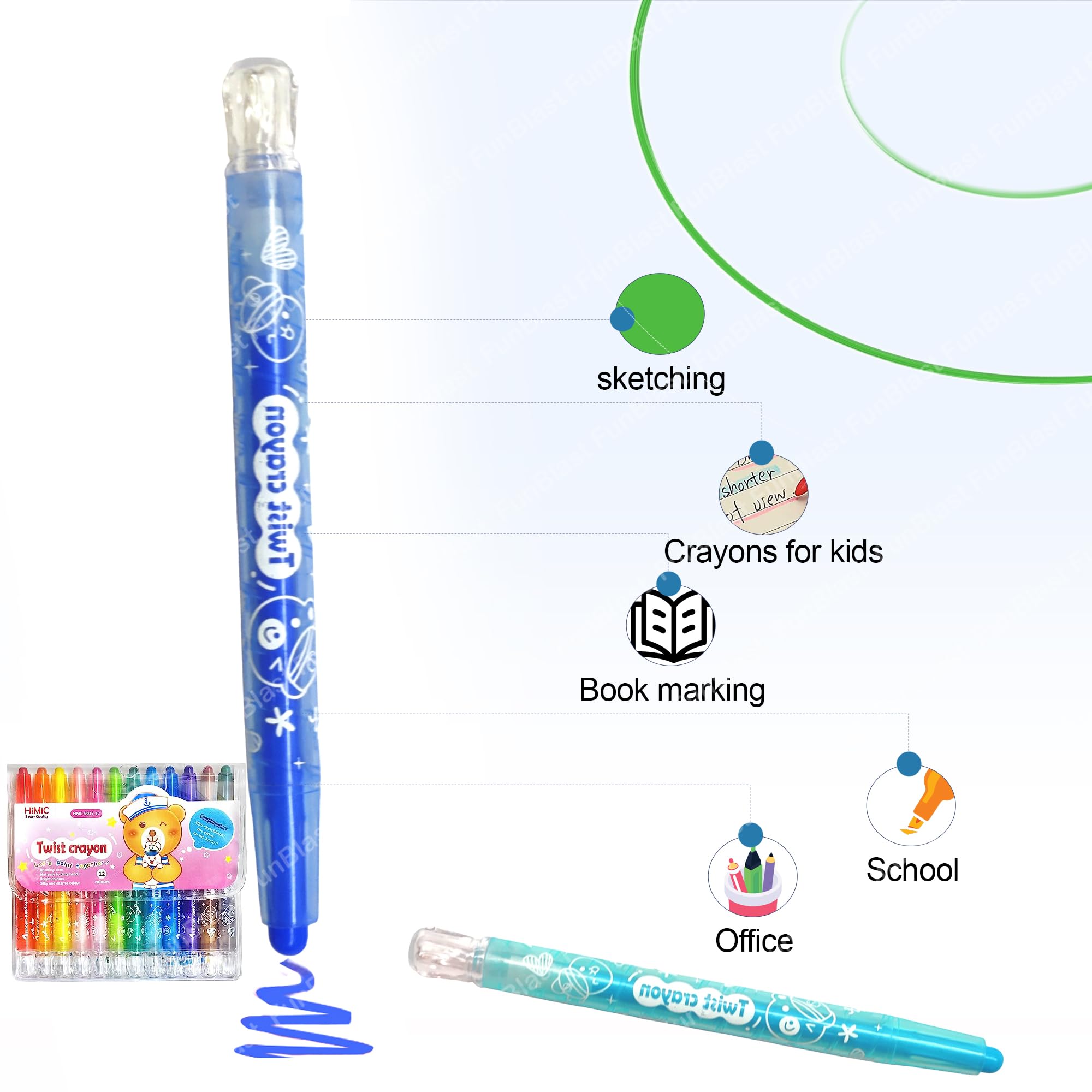 FunBlast Twist Crayons for Kids -12 Pcs Crayon Set, Coloring Kit for Kids, Crayon for Drawing & Painting for Kid, Art & Craft Kit, Birthday Return Gifts for Kid (Multicolor) - Image 4 thumbnail