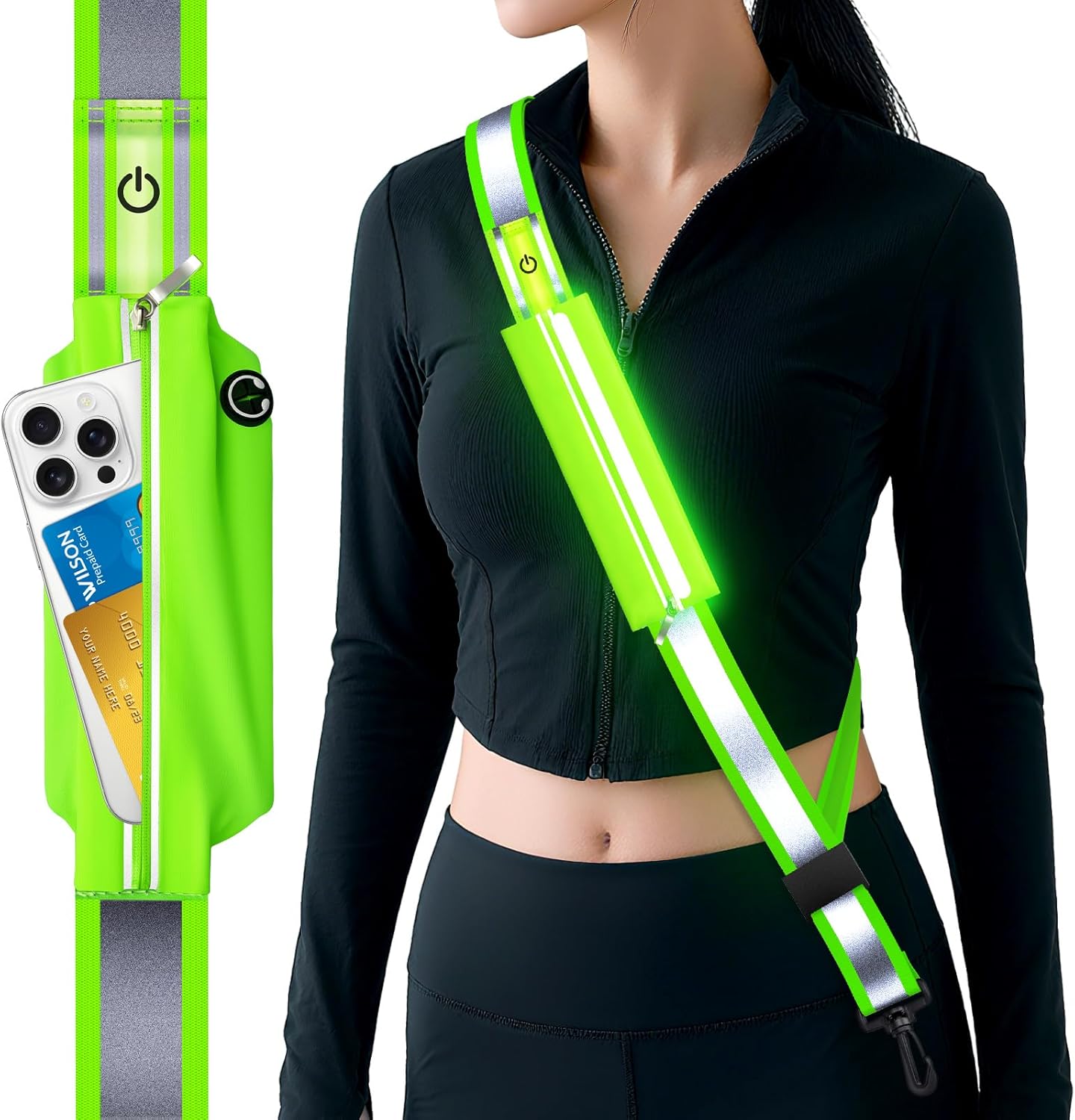 Cinturón reflectante LED, luz LED recargable, equipo de seguridad nocturna para caminar, equipo reflectante ajustable de alta visibilidad para