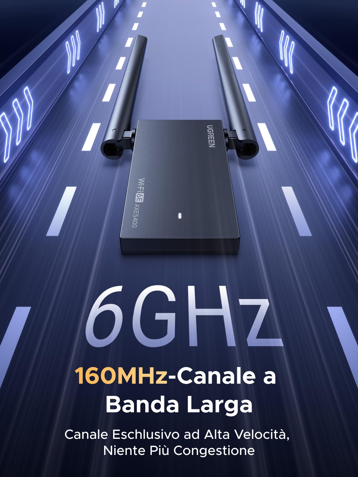 UGREEN Chiavetta WiFi 6E AX5400 Potente Adattatore USB Senza Fili Tribanda 6 GHz 5 GHz 2,4 GHz Dongle USB Scheda di Rete Soft AP Modalità Cifratura WPA3 Driver Integrato Compatibile con Windows 11 10
