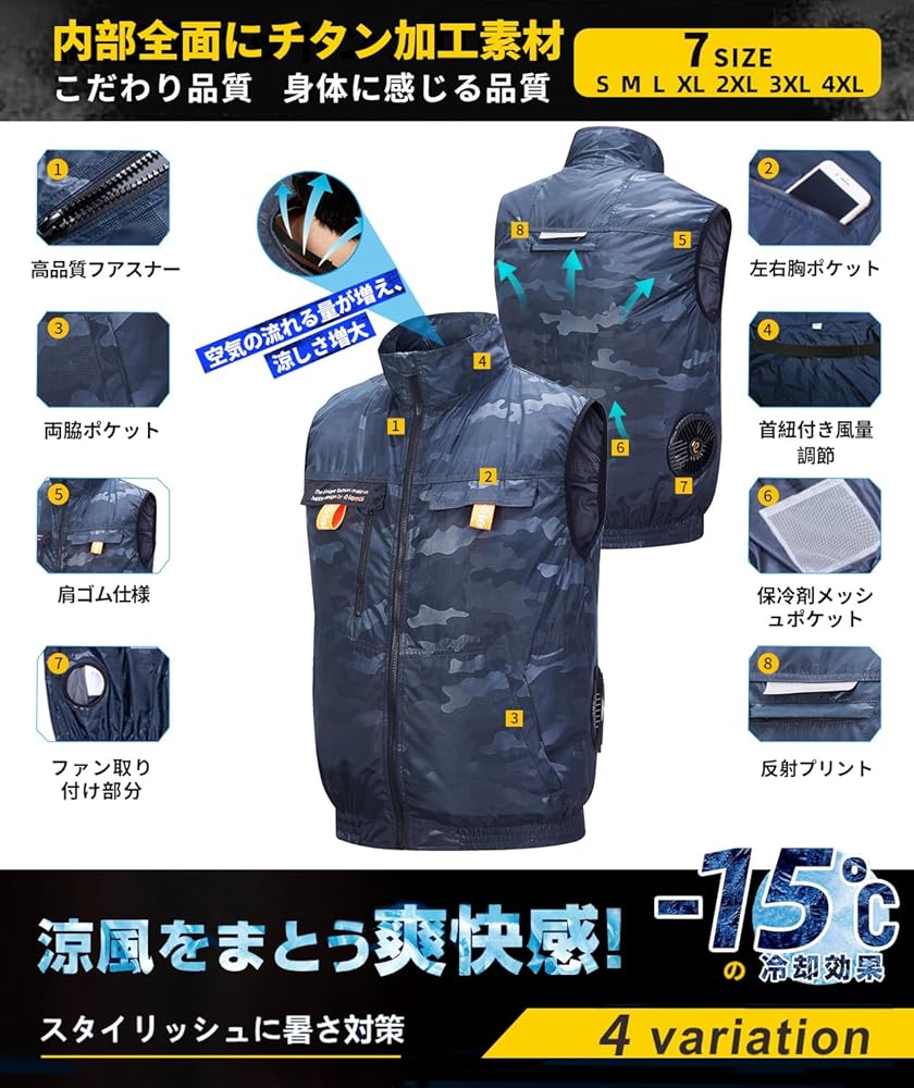 Amazon | [elemai] 2025新型チタンファン付きベスト 48V最強進化ファン