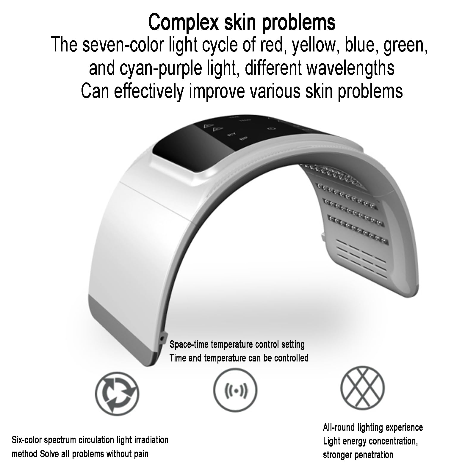 Strumento di Bellezza Pieghevole con Luce LED a 6 Colori, Macchina per La Bellezza del Viso Anti-invecchiamento, Regolazione della Luce a 3 velocità, Intelligente Controllo della Temperatura