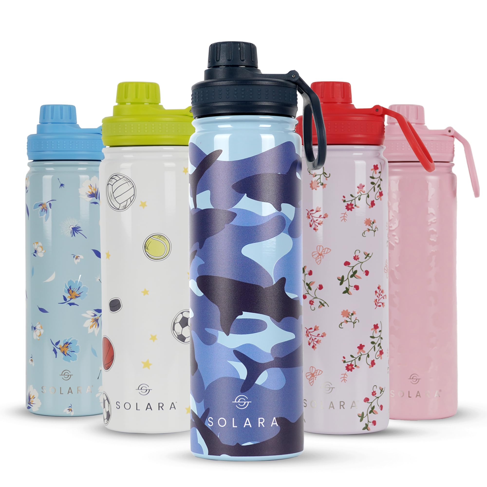 SOLARA Insulated Water Bottle 650ml, Hot Water Bottle, Thermosteel Water Bottles for Travel, Home, Office, School, Gym, Adults, Water Bottle Hot and Cold, Sipper Bottle, Shark Camo