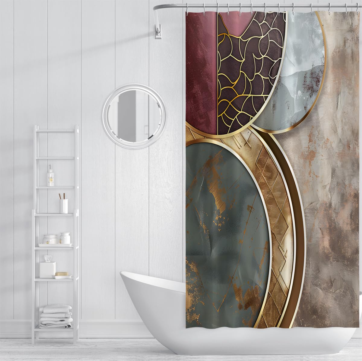 Rideau de douche art patchwork géométrique rétro chic W180xL180 cm