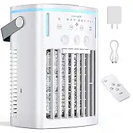 Portable Air Conditioners, New 4-in-1 Ultra-Quiet Portable AC Unit, 1000ML Water Tank Evaporative Air Cooler with 3-Cool Mist & 3-Speeds, Remote Control, 7 Color Light, 8H Timer for Bedroom,Office,Car